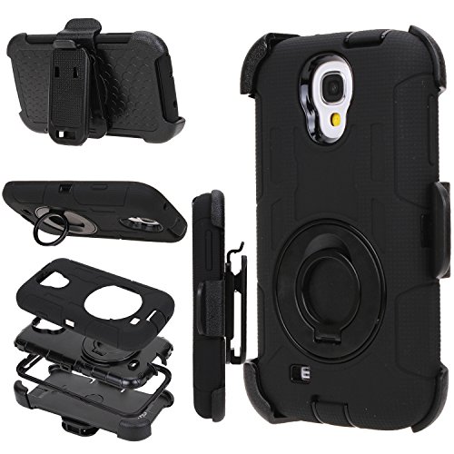 Galaxy S4 case, S4 case, E LV Samsung Galaxy S4 (HOLSTER DEFENDER) Case Cover - SHOCK PROOF / IMPACT RESISTANT Dual Layer Heavy Duty Holster Full Body Protection - case cover for Samsung Galaxy S4 - BLACK