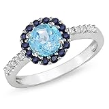 1-1/3 ct.t.w. Blue Sapphire and Diamond Accent Ring in Silver, GHI, I3