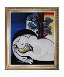Art Reproduction Oil Painting - Picasso Paintings: Nude in a Black Armchair with Elegant Wood Frame - Champagne Finish - 26 X 30 - Hand Painted Framed Canvas Art