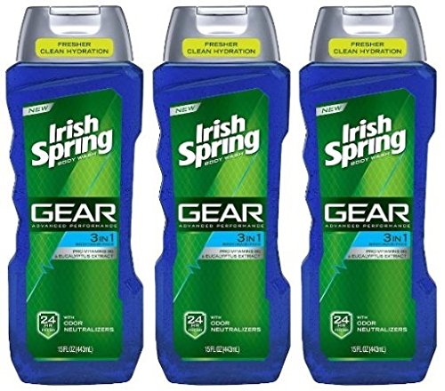 Irish Spring Body Wash Gear 3 in 1 Body+Hair+Face, 15 Ounce (Pack of 3)