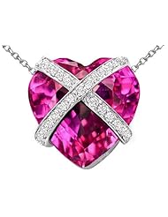 Original Star K (tm) Large Prisoner of Love Heart Pendant with 15mm Heart Shape Created Pink Sapphire in 925 Sterling Silver