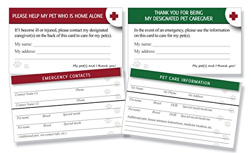 Pet Emergency Care Card and Designated Pet Caregiver Card 4PK