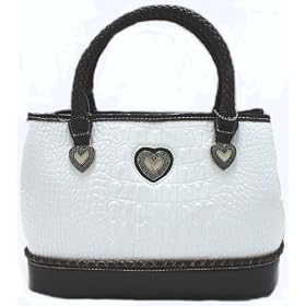 J.C. Medium Croco Embossed Leather Heart Handbag - White