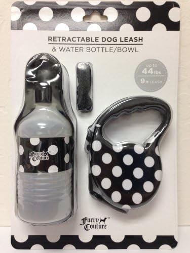 Furry Couture Retractable Dog Leash with Watter Bottle & Bowl - Polka Dot