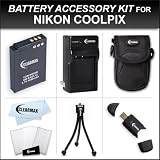 Clearmax® Nikon ENEL12 Must Have Accessories Kit for Nikon Coolpix P310, S6300, S9300, S1200pj, AW100, S100, S8200, S6200, P300, S9100, S6100, S8100, S1100pj, S8000, S6000, S1000pj, S70, S640, S630, S620, S710, Includes Nikon Compatible ENEL-12 High Voltage Battery + Ac/dc Mini Traveling Charger + Camera Case + Mini Tripod + USB 2.0 Card Reader + Microfiber Cleaning Cloth + LCD Screen Protectors