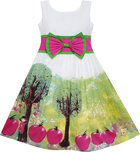 Sunny Fashion Girls Dress Apple Tree Print Bow Tie Summer Sundress