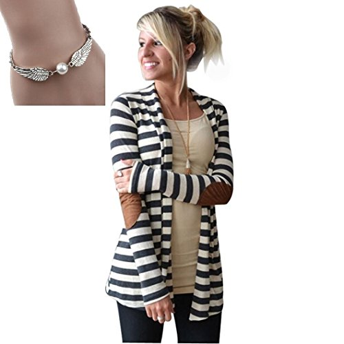Gillberry Women Cotton Casual Long Sleeve Jacket Striped Coat Cardigans Outwear