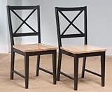 Set of 2 Dining Chairs with Crossback in Black Finish