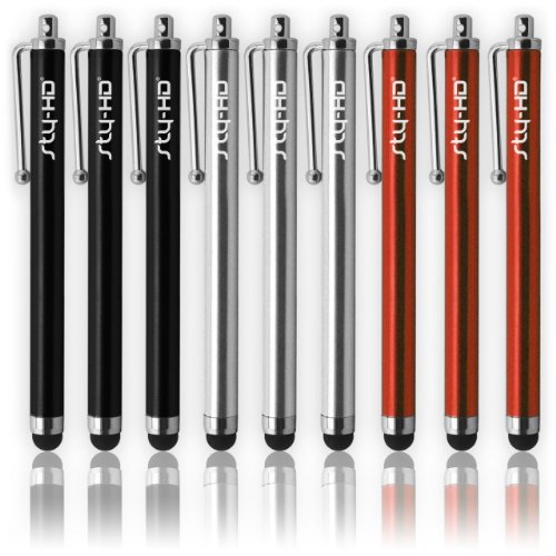 Sty-HD Bundle of 9 Stylus in Swiss Bankers Red, Black, and Silver - Capacitive Stylus Touch Screen Cellphone Tablet Pen for iPhone 6 6+ 6 plus 5s 5 4 4s 3 3Gs iPod Touch iPad 2 3 4 Mini Air Motorola Xoom, Samsung Galaxy S5 S4 S3 Note 3 4 5, Nook Color Droid Bionic Google Nexus 5 in StyHD Retail Packaging (Strictly Business)