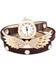 Dark Brown Fashion Wing Crystal Rhinestone Women Bracelet Leather Quartz Watch DDStore