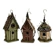 Set of 3 Country Rustic Hanging Weathered Birdhouses with Grapevine Twig Accents