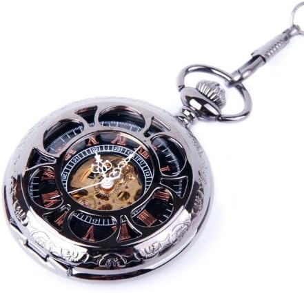 Vantasy Branded Classic Antique Mens Fashion Hollow Mechanical Pocket Watch Chain Pandent Vintage Look Value Quality,New