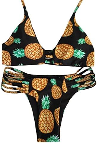 CYYNO Womens Bandage Pineapple Pattern Elegant Bikini Beachwear Two Piece