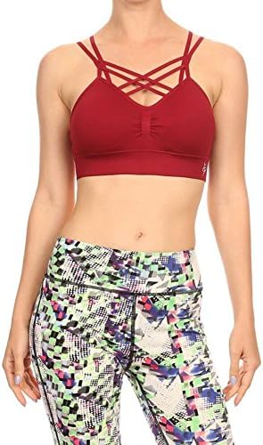 Fashiondio Women's Strappy Active Sports Bra (MEDIUM, BURGUNDY)