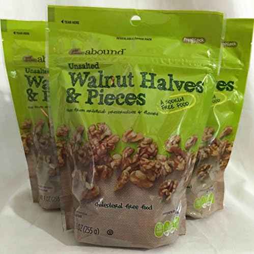 Walnut Halves &amp; Pieces, Unsalted, A Sodium Free Food, Cholesterol Free Food, 9 Oz/bag, Pack of 3.