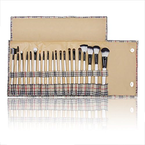 20 PCS Pro Eyebrow Lip Eyeshadow Cosmetic Makeup Brushes Set Kit Soft Case,Light Brown