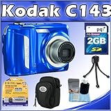 Kodak EasyShare C143 12MP Digital Camera w/ 3X Optical Zoom, 2.7" LCD (Blue) + 2GB SD Card + Camera Bag(S) + Table Tripod + 3 pieces Cleaning Kit + SD Card Reader