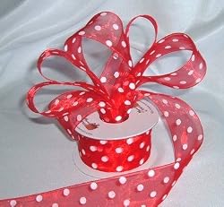 Organza Polka Dot Ribbon - 1 1/2"- Red/White Dots - 25 Yards (75 Ft)