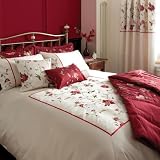 Victoriana Cream Red Embroidered SuperKing Duvet Quilt Cover Catherine Lansfield