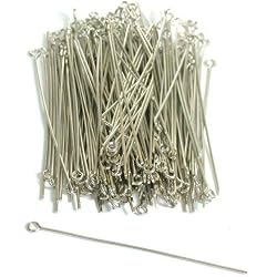 100 Hat Eye Pins White Loop Bead Earring Findings 21 Gauge