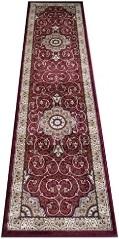 Traditional Area Rug Runner Design #404 Burgundy (32 Inch X 10 Feet)