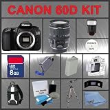 Canon EOS Rebel 60D 18 MP Digital SLR Camera with Canon EF 28-135mm f/3.5-5.6 IS USM Standard Zoom Lens for Canon SLR Cameras + 8GB Memory Card + Digital Flash + SD Memory Card Reader + Li-Ion Replacement Battery Pack + Deluxe Cleaning Kit + Memory Card Wallet + Slingshot Backpack + Tripod + LCD Protectors + Bonus DVD + Cleaning Cloth Deluxe Kit