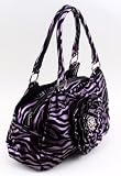 Rosette Centered Rhinestone Zebra Shoulder Bag - Purple on Black