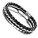 Men's Magnetic Buckle Stainless Steel Genuine Leather Rope Bracelet Braided Cuff Bangle Silver Black