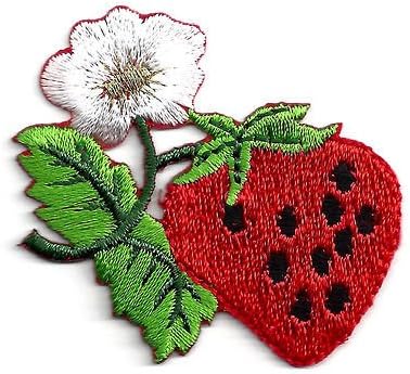 STRAWBERRY w/BLOSSOM & LEAVES/Iron On Embroidered Applique/Fruit, Desserts/Food