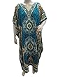 Blue Coverup Kaftan Printed Satin Crepe Caftan