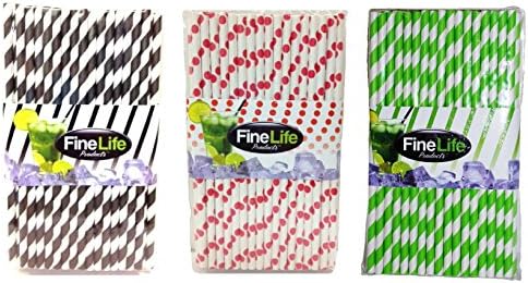 Festive Paper Party Drinking Straws 150 Count Black Lime Green and Red Stripe Polka Dot