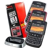 Combo of SanDisk 8GB microSDHC Class 2 Memory Card with SD Adapter and Black, Dark Red, White Silicone Skin Cover Case with Charging Pod for Blackberry Javelin 8900