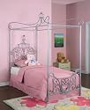 Furniture online: Twin Size Rebecca Canopy Bed in Shiny Sparkle Silver Finish - Princess Collection