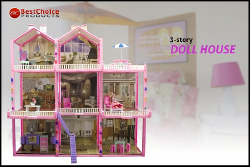 New 210 PC Doll House Set 3 Story 8 Rooms Fits Barbie Dollhouse Includes Doll