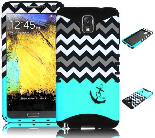 Galaxy Note 4 Case, Bastex Heavy Duty Hybrid Protective Case - Soft Teal Silicone Cover with Chevron Anchor Hard Design Shell Case for Samsung Galaxy Note 4