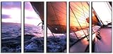 Sunset Sea Boat Nature Painting HUGE Art Canvas Print READY TO HANG! 60 x 32