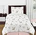 Sweet Jojo Designs Blush Pink, Mint Green and White Boho Watercolor Woodland Deer Floral Girl Twin Kid Childrens Bedding Comforter Set