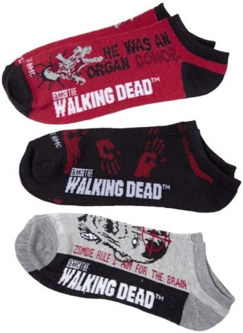 Walking Dead 3 Pair Men's Low Cut Ankle Socks - Organ Donor / Bloody Hands / Zombie