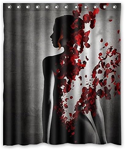 Xiang Queen Red roses petals showering woman silhouette abstract wallpaper 60x72inches Inch Bathroom