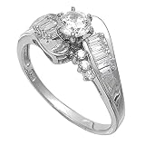 Sterling Silver Ring - Clear CZs - Prong Set - 10 mm x 2 mm, Sizes 5-10