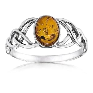 Sterling Silver Amber Celtic Love Knots Ring