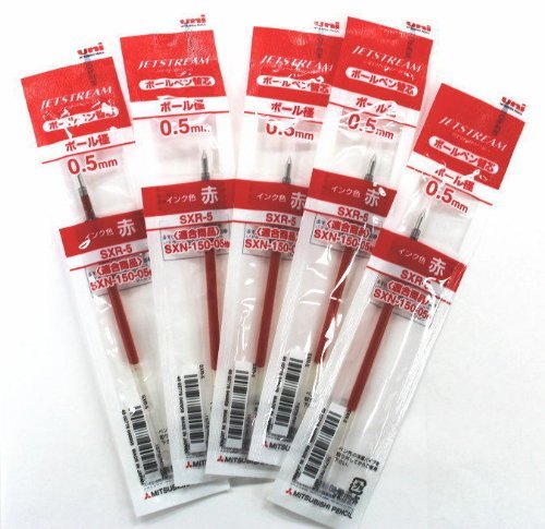 Uni-ball Jetstream Fine Point Roller Ball Pens Refills for Standard Pen Type -0.5mm-red Ink-value Set of 5
