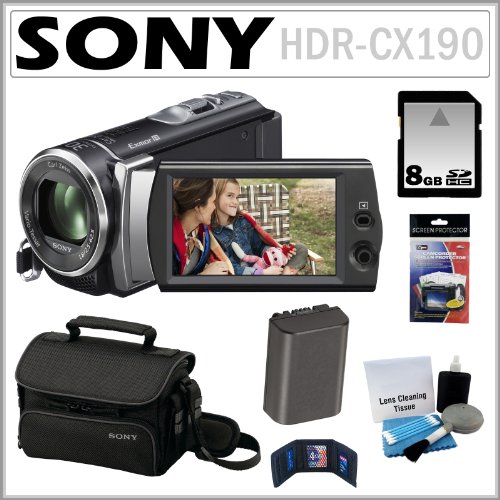 Sony HDR-CX190 HD Handycam Camcorder with 5.3MP and 25x Optical Zoom + 8GB SDHC + Sony Case + Replacement Battery Pack + Accessory Kit