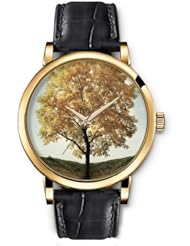 SPRAWL Aanalog Fashion Series Gold Ladies Watches of Genuine Black Leather Strap,Unique Wrist Watch for Women Girls Designed with Tree in autumn