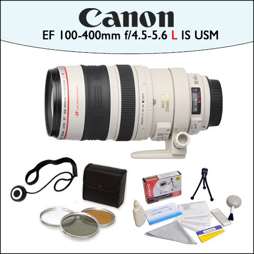 Canon EF 100-400mm f4.5-5.6L IS USM Telephoto Zoom Lens for Canon SLR Cameras With Filter Kit and More!