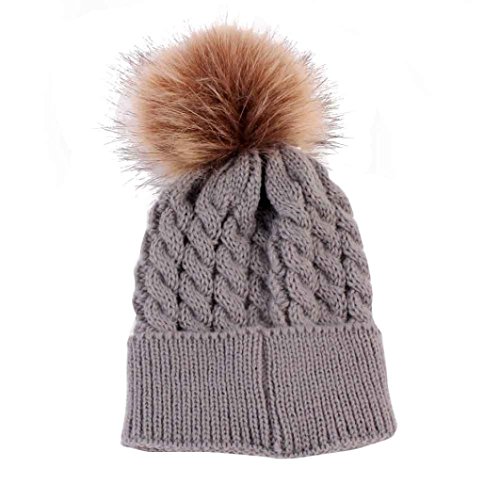 Amiley Toddler Baby Hat Fur Knitted Wool Beanie Warm Cap Hats with Pom Pom