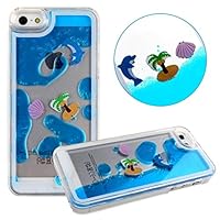 Swimming Dolphins Case for iPhone 6,Liquid Case for iPhone 6,Dolphins Case for iPhone 6,MANBO Creative Design Flowing Liquid Swimming Dolphins Coconut Trees Hard Case For iPhone 6 4.7 inch - Blue from MANB