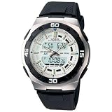 Casio Men's AQ164W-7AV Black Resin Quartz Watch with White Dial