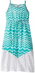 Girls  Embroidered Chevron Print Organza/Polyester/Taffeta Maxi Dress  With Ruffles
