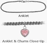 10 Karat White Gold 9 Curb Style Pink Stone Heart Charm Anklet